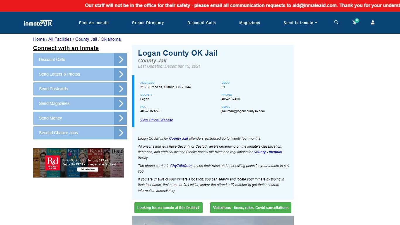 Logan County OK Jail - Inmate Locator - Guthrie, OK