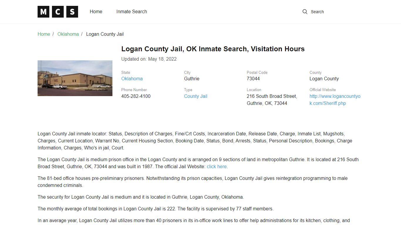 Logan County, OK Jail Inmates Search, Visitation Rules