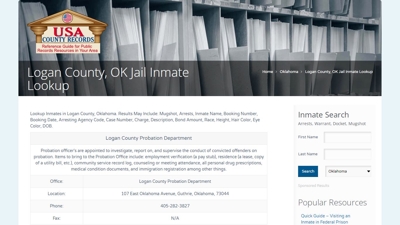 Logan County, OK Jail Inmate Lookup | Name Search